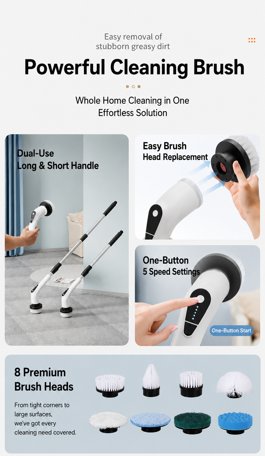 9-in-1 Cordless Electric Spin Scrubber with Long Handle