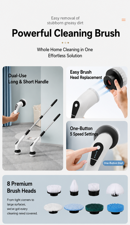 9-in-1 Cordless Electric Spin Scrubber with Long Handle
