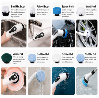 9-in-1 Cordless Electric Spin Scrubber with Long Handle
