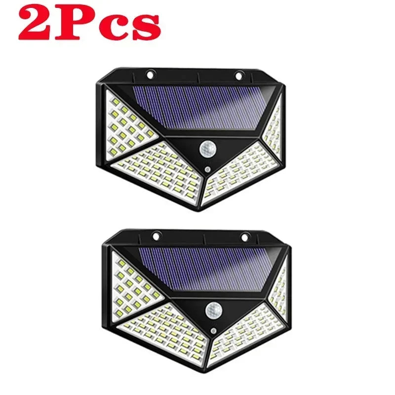 Illuminate Your Outdoors with 100 LED Solar Wall Lights - Motion Sensor Activated, Energy Efficient Lighting for Gardens and Pathways