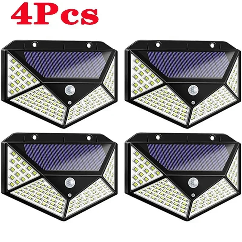 Illuminate Your Outdoors with 100 LED Solar Wall Lights - Motion Sensor Activated, Energy Efficient Lighting for Gardens and Pathways