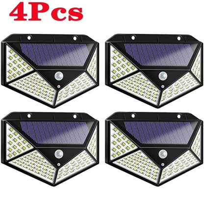 Illuminate Your Outdoors with 100 LED Solar Wall Lights - Motion Sensor Activated, Energy Efficient Lighting for Gardens and Pathways