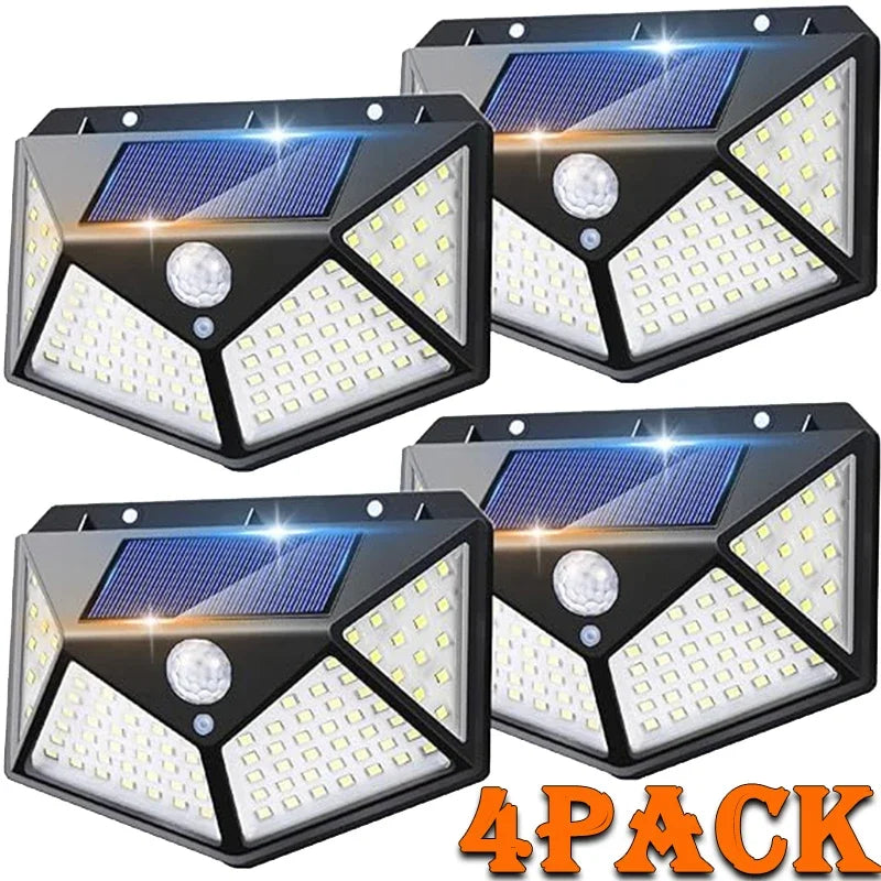 Illuminate Your Outdoors with 100 LED Solar Wall Lights - Motion Sensor Activated, Energy Efficient Lighting for Gardens and Pathways