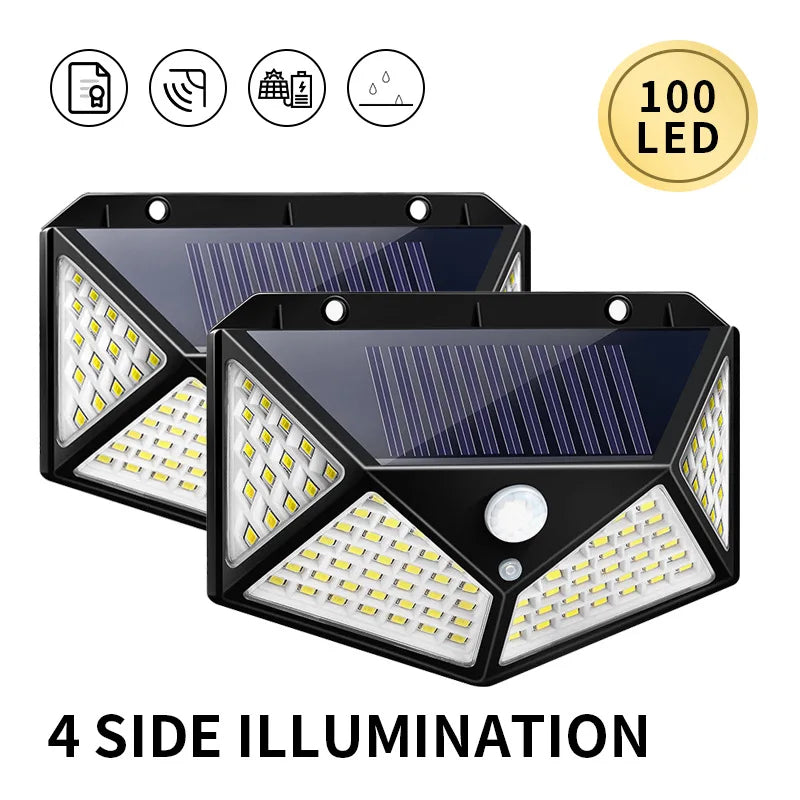 Illuminate Your Outdoors with 100 LED Solar Wall Lights - Motion Sensor Activated, Energy Efficient Lighting for Gardens and Pathways