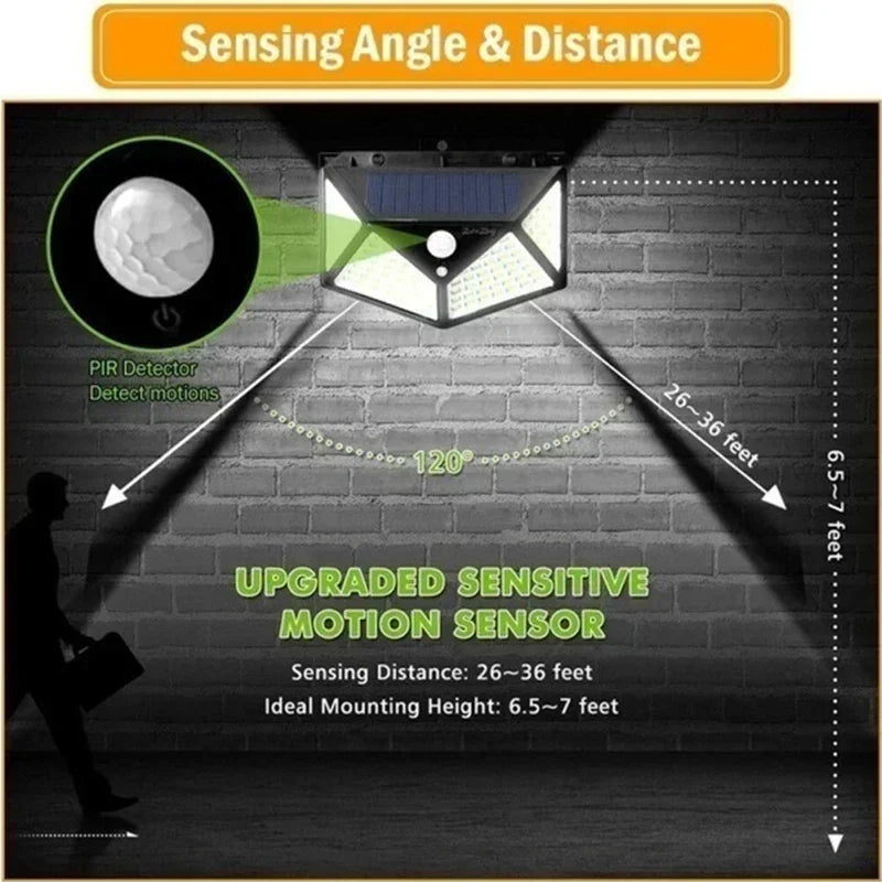 Illuminate Your Outdoors with 100 LED Solar Wall Lights - Motion Sensor Activated, Energy Efficient Lighting for Gardens and Pathways